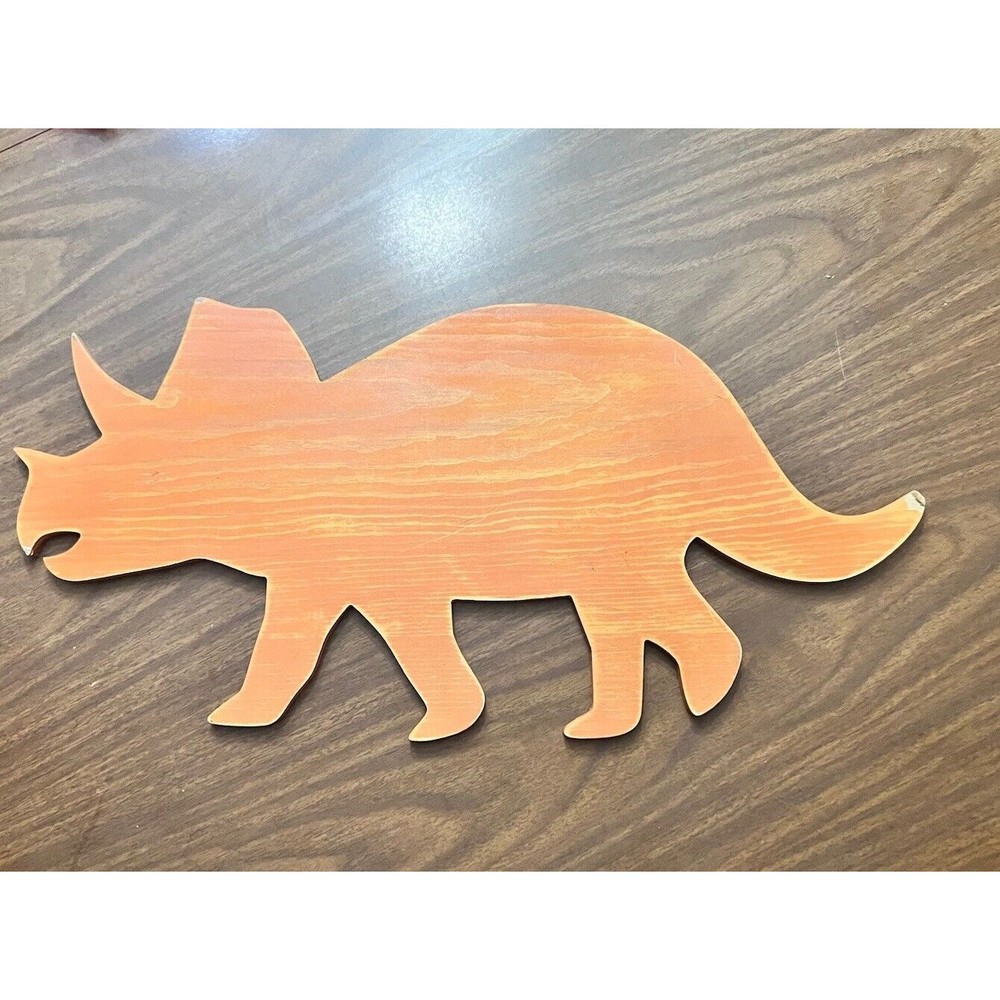 Wood Dinosaur Triceratops Distressed Orange Wall HOBBY LOBBY 23" Hanging READ